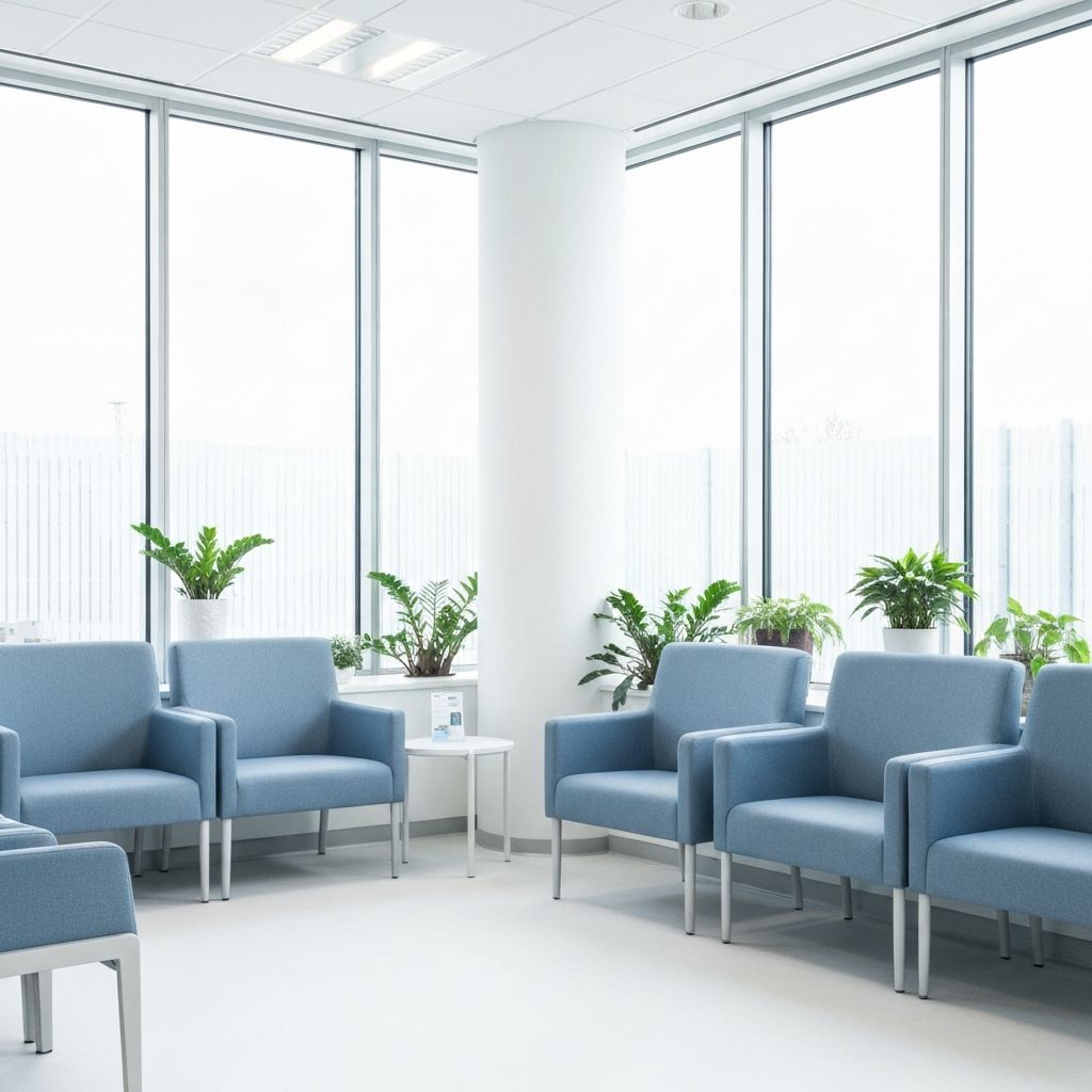 Sala de espera moderna e confortável da Clínica Vive Saúde